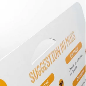 panneau menu restaurant a poser table avec poigné