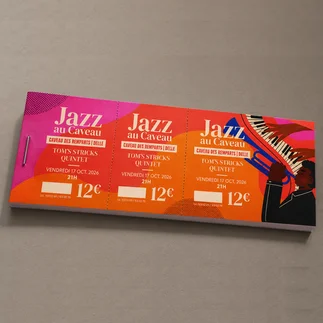 Billets personnalisés avec souche détachable, numérotation automatique et finition soignée pour lotos, tombolas, soirées et événements associatifs.