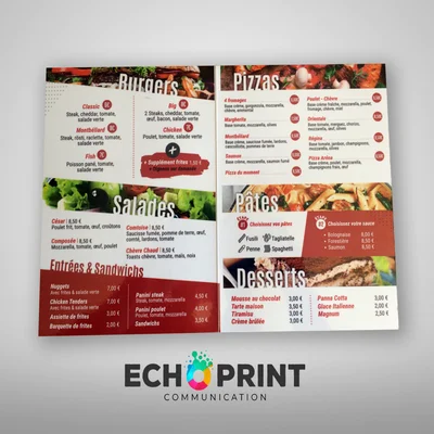 carte de menus burger