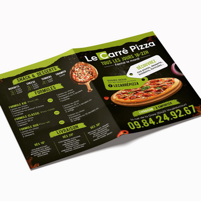 carte de menus carre pizza